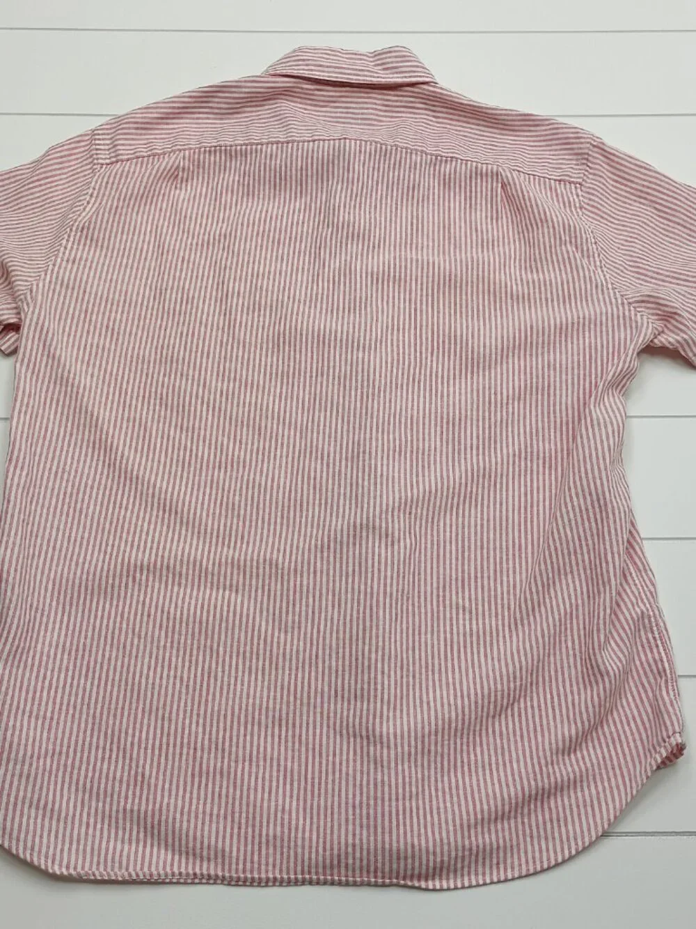 J.Crew Slim Linen Cotton Shirt Red Stripe Button Down Men's L Preppy Casual